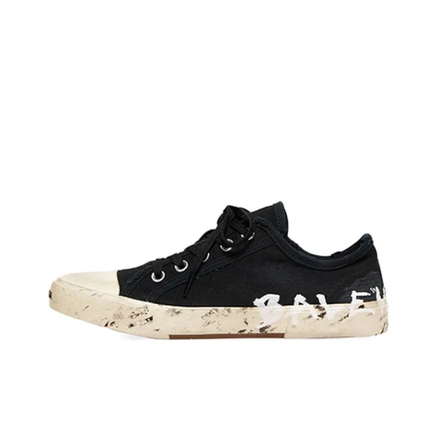 Balenciaga Paris Low Top Sneakers 'Black Destroyed Cotton And White Rubber With Graffiti'