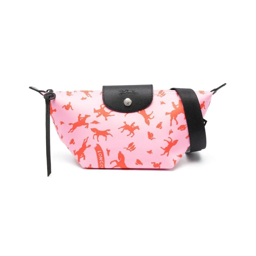 LONGCHAMP Le Pliage Cow Leather Trim Dumpling Bag, Portable Crossbody Bag, Shoulder Bag Women's Pink