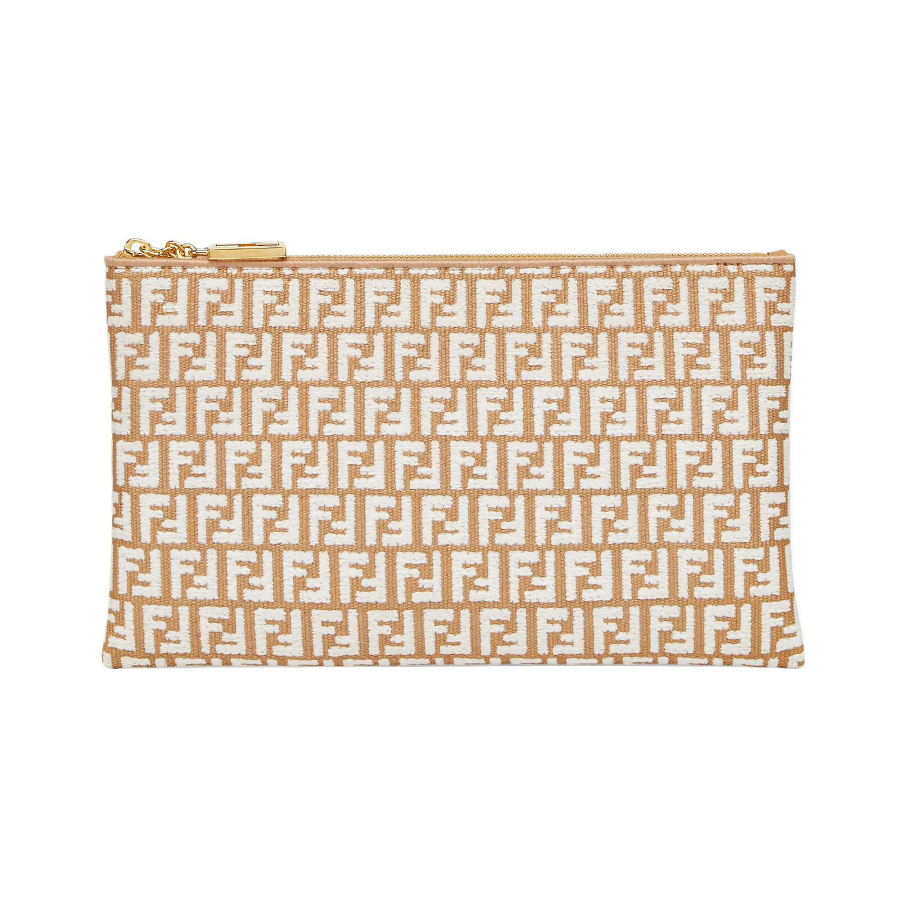 FENDI Raffia Clutch Medium Size Women's Brown Pink