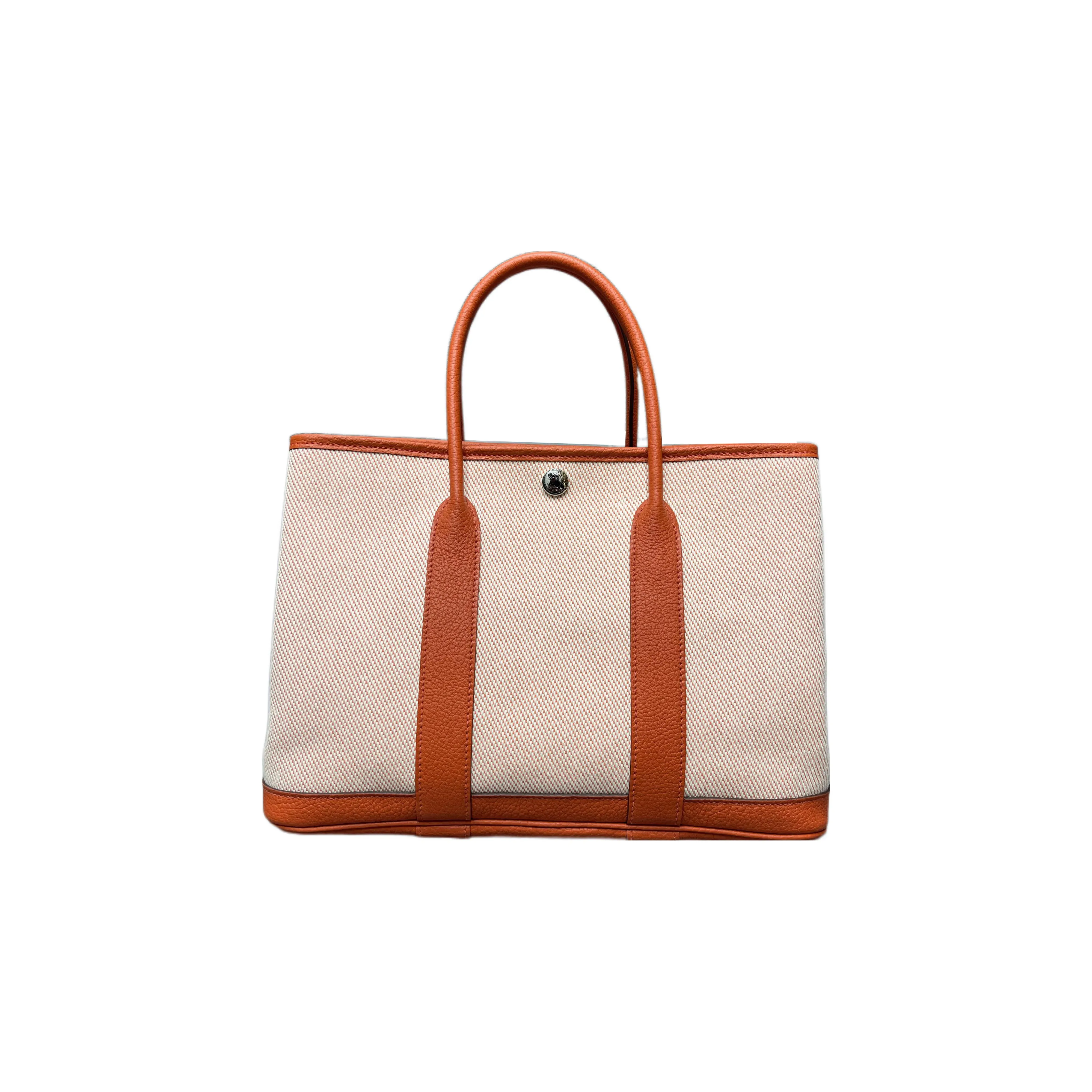 HERMES Garden Party Officier Canvas With Negonda Calfskin Canvas Bag Garden Bag Handbag Women's Orange Red