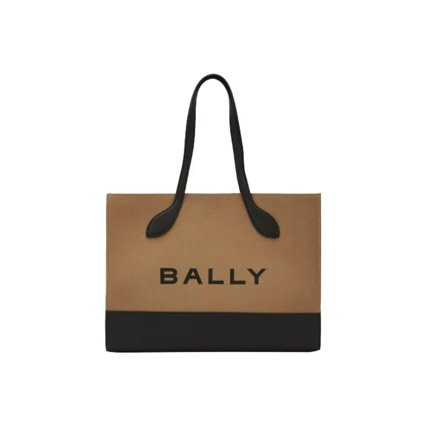 BALLY Fabric With Cow Leather Tote Bag, Shopping Bag, Shoulder Bag, Crossbody Bag, Handbag Tubas Women's Sand & Black