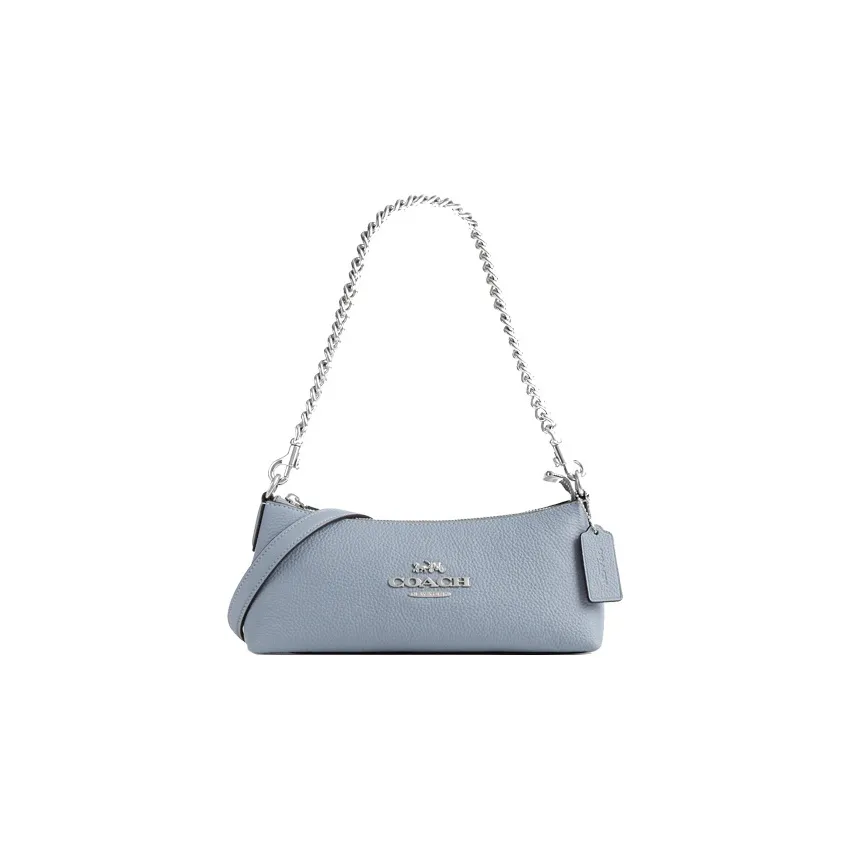 COACH Pebbled Leather Baguette Bag Handbag, Shoulder Bag Women's Mist Gray Blue