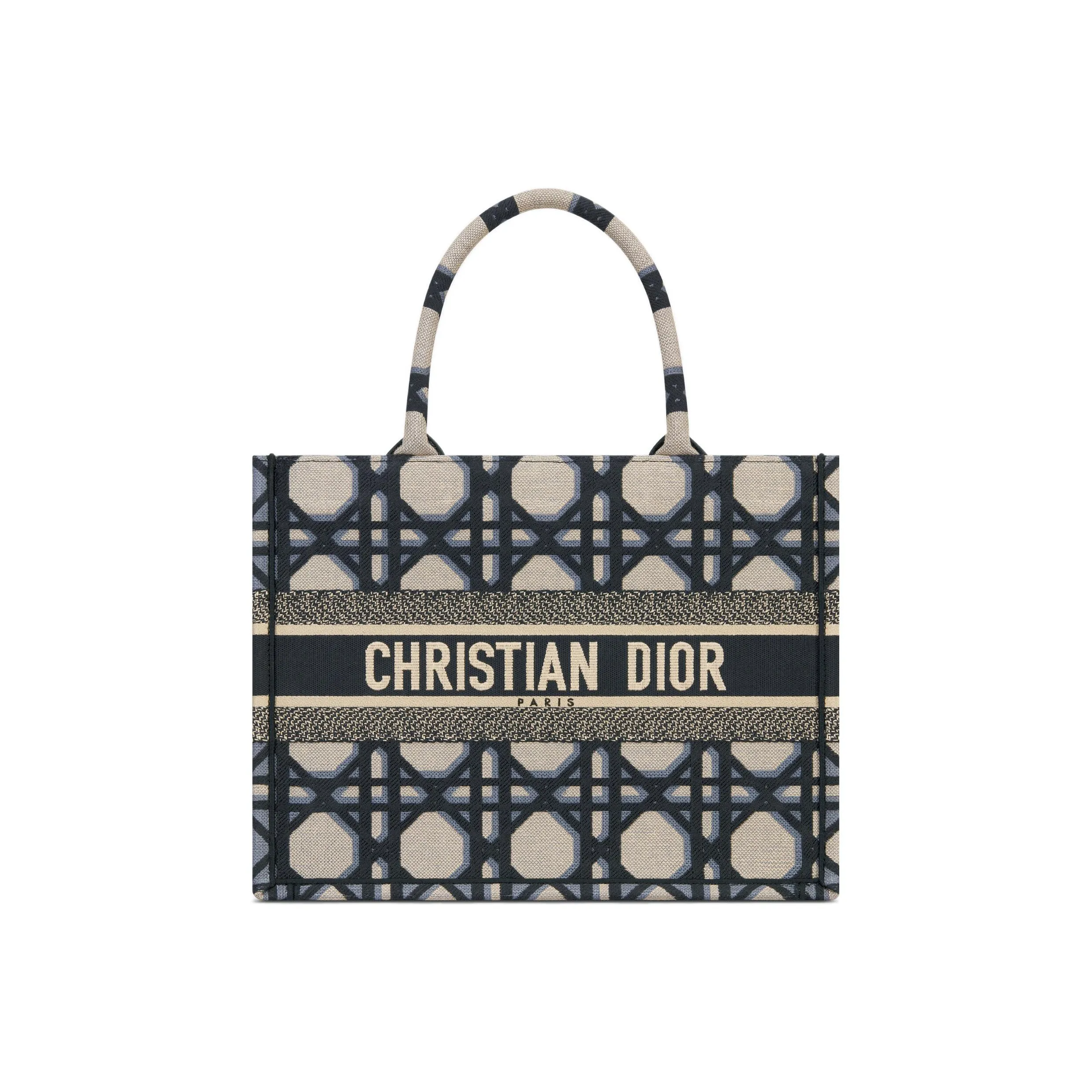 DIOR BookTote Embroidery Tote Bag, Shopping Bag, Handbag Medium Size Women's Beige/Blue