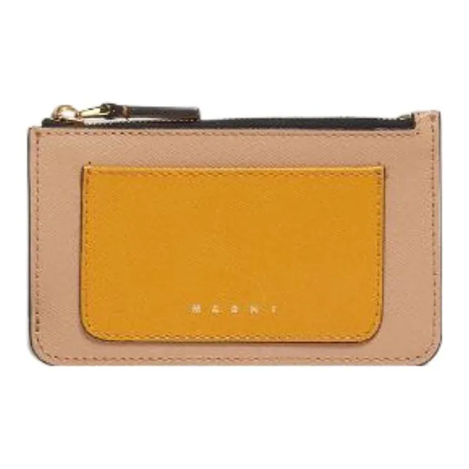 MARNI Trunk Calfskin Wallets Card Holders Women's Orange/Pink/White