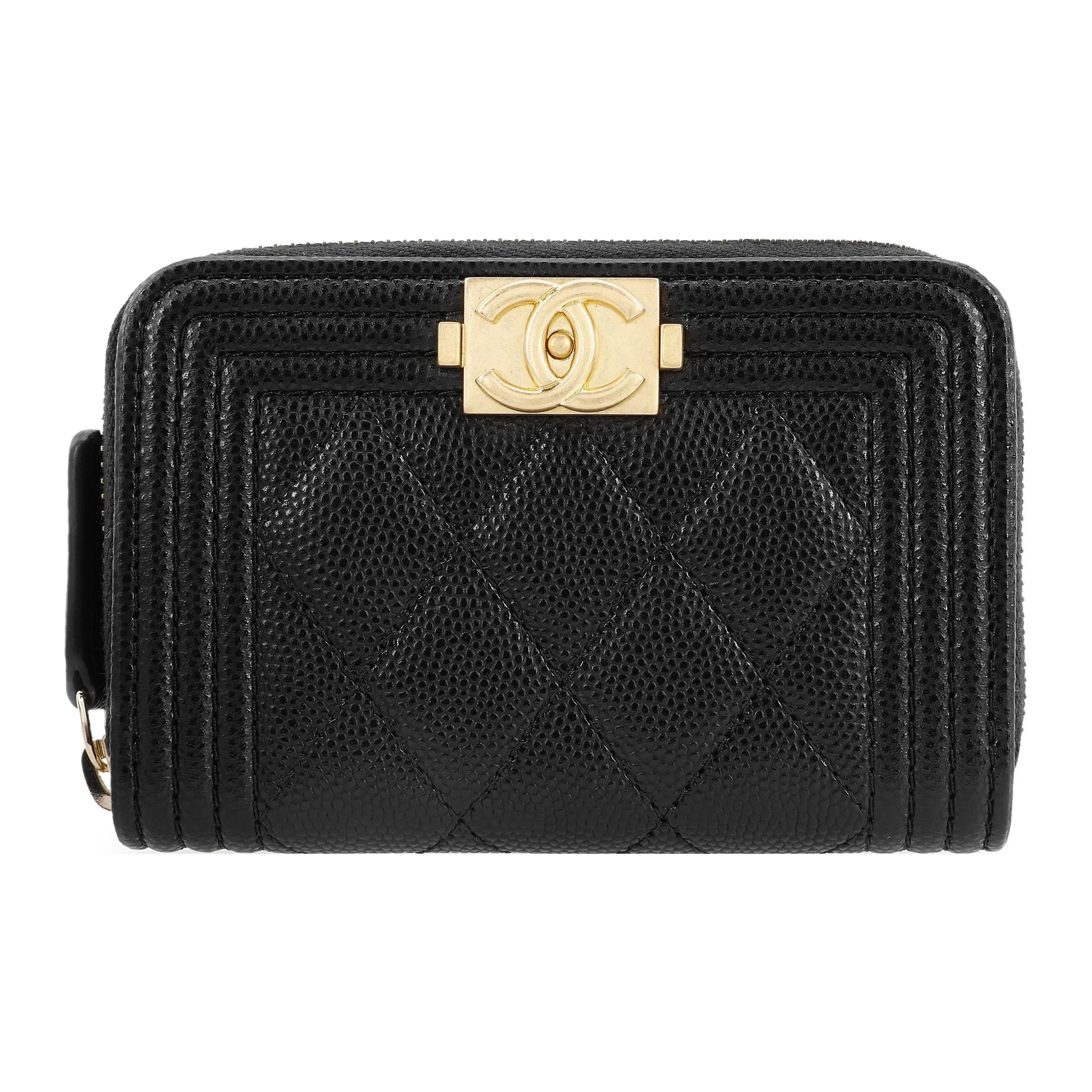 CHANEL LEBOY21K Winter Grained Calfskin Card Holder Wallet Regular Women's Black