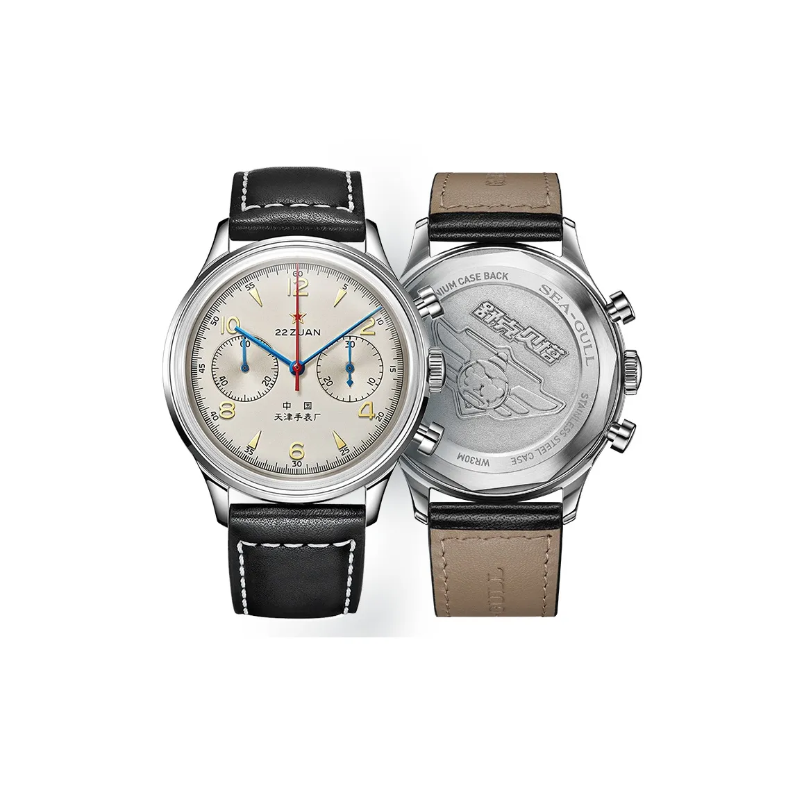Sea Gull PILOT Manual Mechanical Movement Genuine Leather Strap Watch Men's Watches White Dial