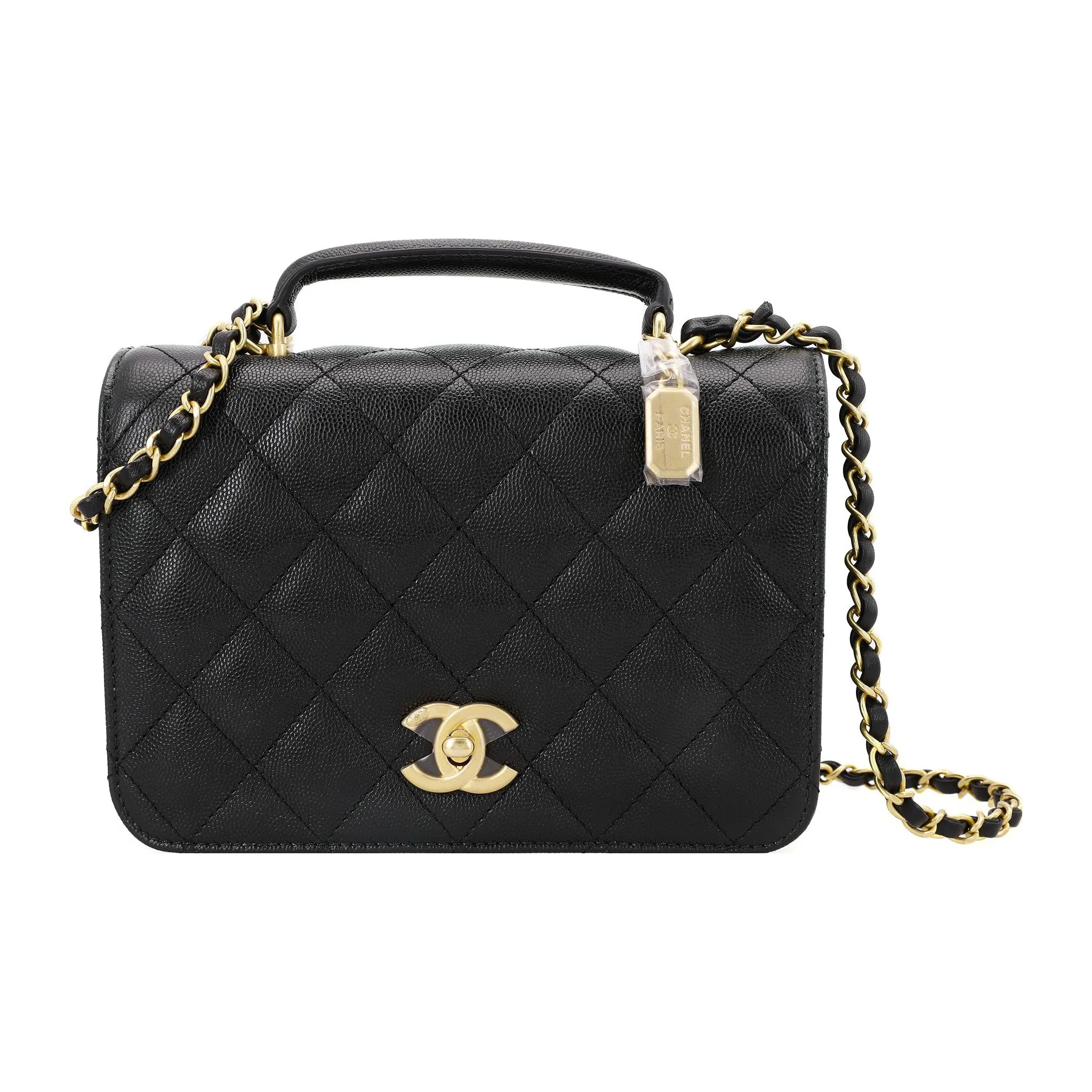 CHANEL Litchi Grain Cow Leather Shoulder Bag Regular Women's Black