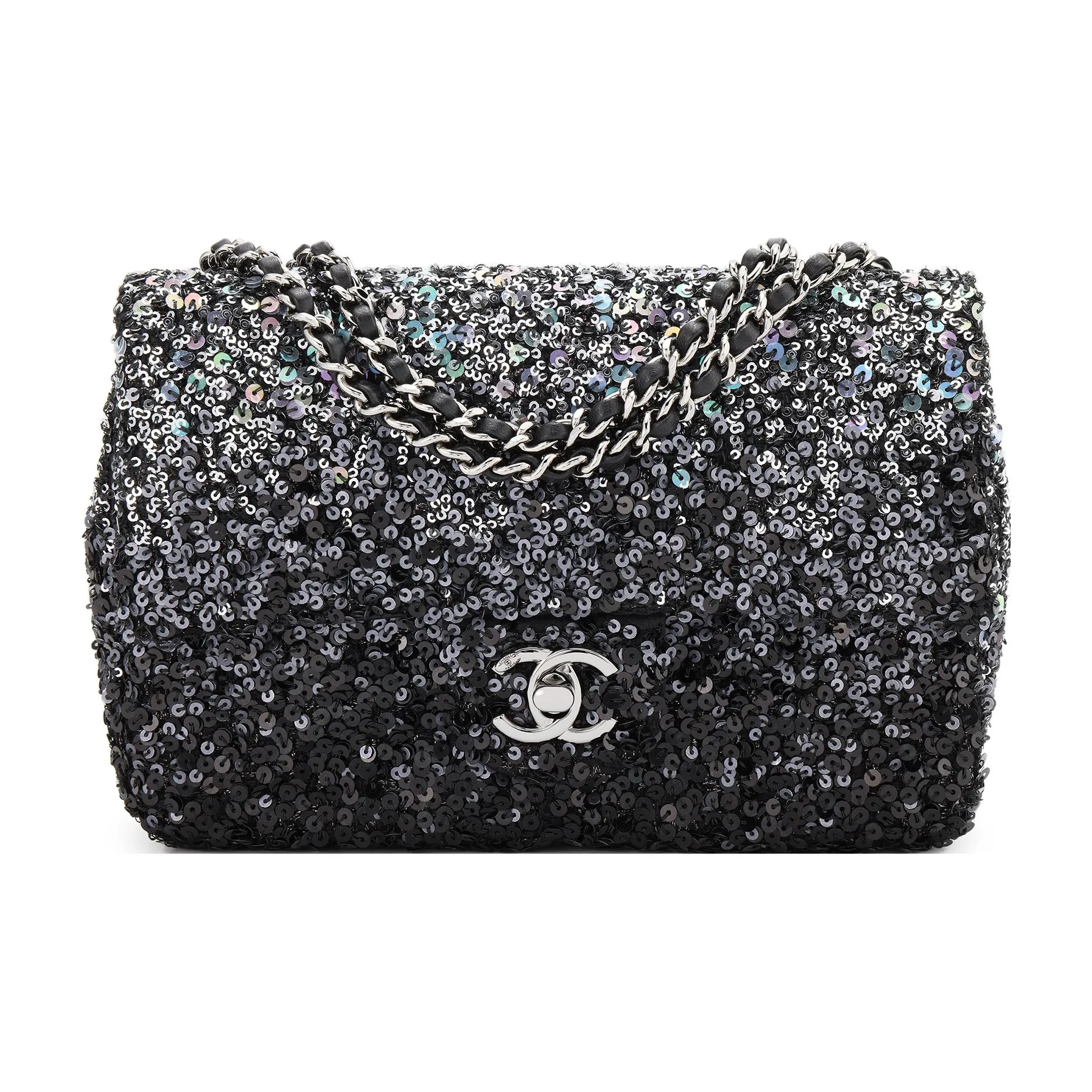 CHANEL Classic Flap CF Leather With Sequins Flap Bag, Crossbody Bag, Shoulder Bag Women's Black Sequins