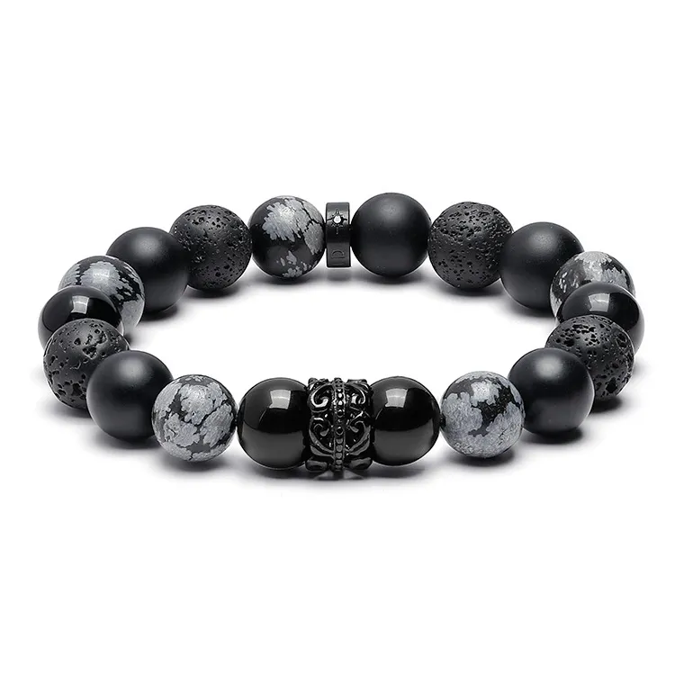 Cuud Черный Onyx Вулканический камень Obsidian Браслеты Унисекс