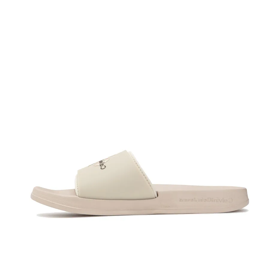 CKJ CALVIN KLEIN JEANS Rubber Sole Slide Slippers Men's Cow Ivory