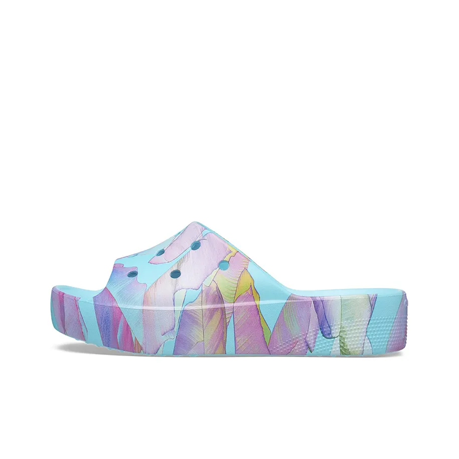 Crocs Classic Platform Palm Print Slide 
Blue Multi Color
 Women
s