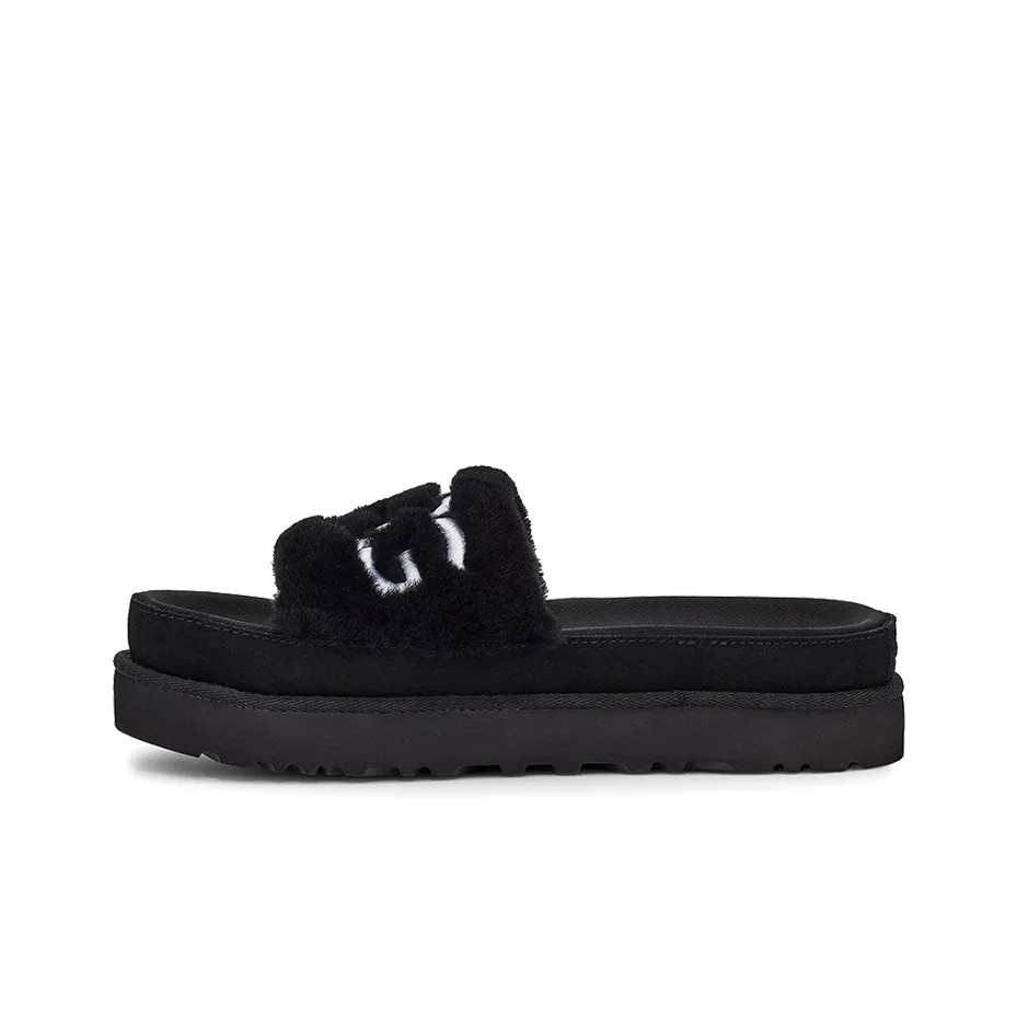 UGG Laton Fur Slide Black Slippers Women's