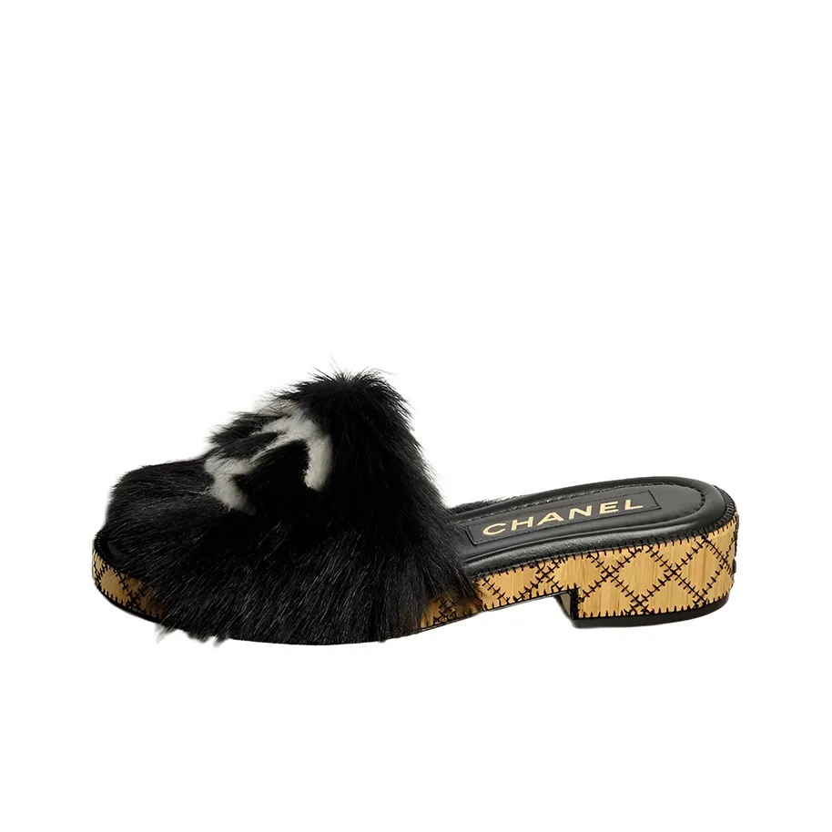 CHANEL Closed Toe Slippers Women's Black