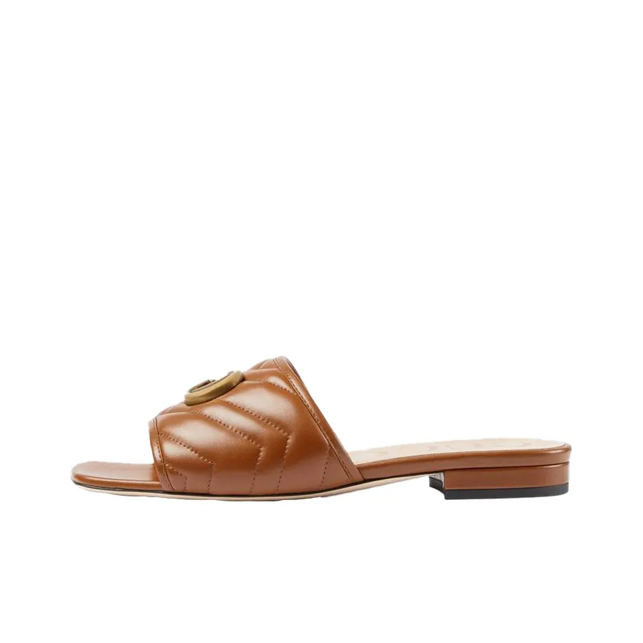 GUCCI Double G Slide Sandal Brown Leather