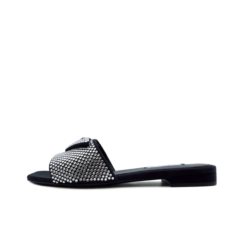 PRADA 10mm Crystal Slides Black Satin