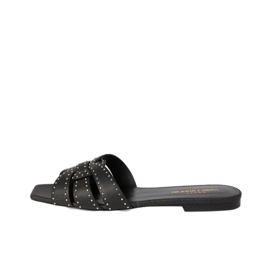 SAINT LAURENT Logo Detailed Studded Slip On Sandals Women's