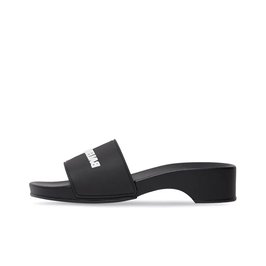 Balenciaga Logo Pool Clog Slide Black White Women's