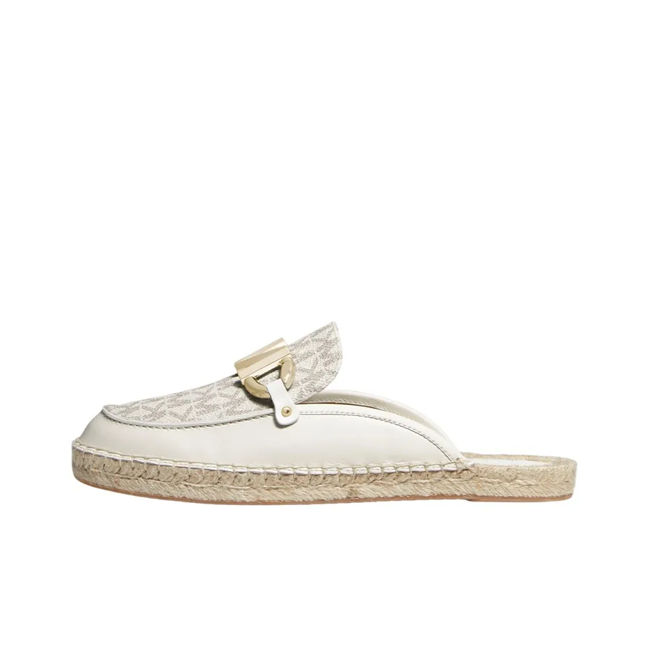 MICHAEL KORS Izzy Straw Woven Sole Loafers Slippers Women's White