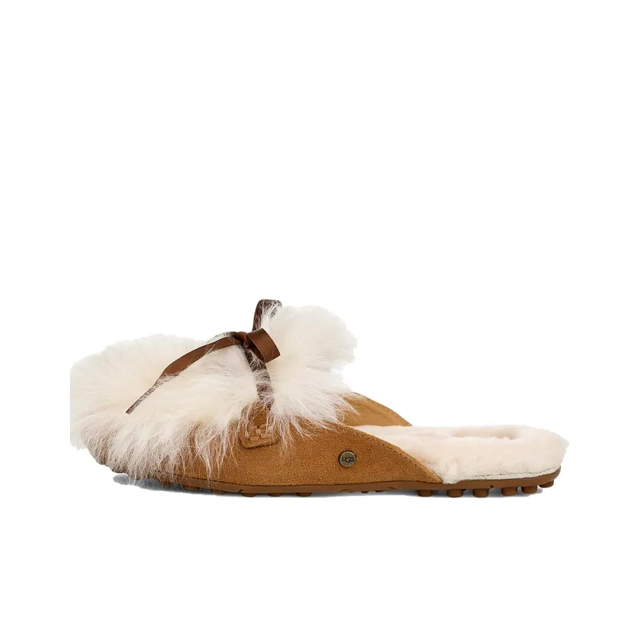 UGG Shaine Fluff Cozy Flat Plush Casual Slipper Brown Women's