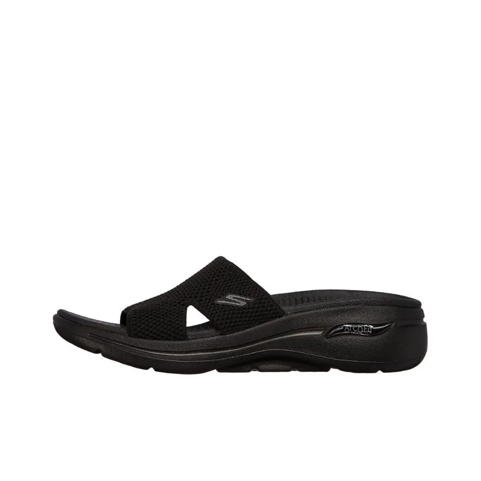Skechers Go Walk Arch Fit Rubber Sole Slide Slippers Women's All Black