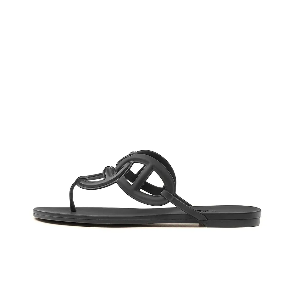 HERMES Rubber Sandals Black Women's