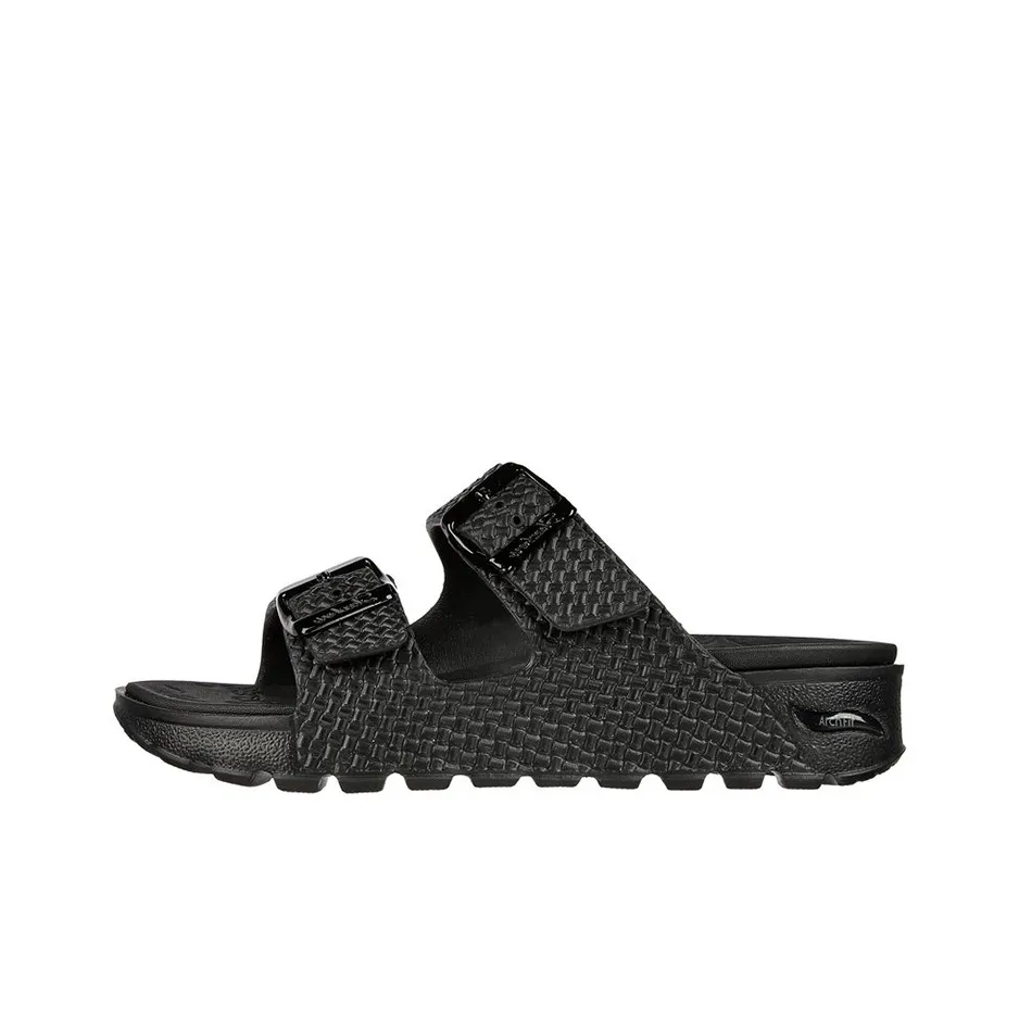Skechers ARCH FIT FOOTSTEPS Rubber Sole Slip Resistant Slide Slippers Women's Pure Black