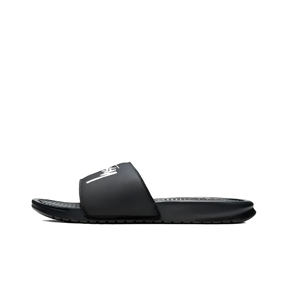 Stussy x Nike Benassi Slip Противоскользящие устойчивые к истиранию быстросохнущие унисекс черные