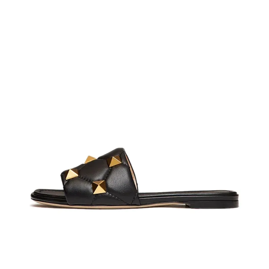 Valentino Roman Stud Slide Slippers Women's Black Gold