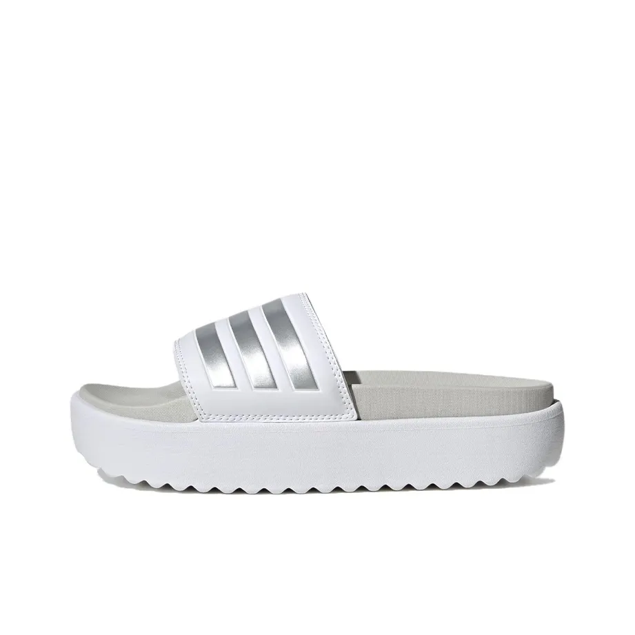 Adidas Adilette Platform Slides Cloud White Zero Metalic Grey Women's