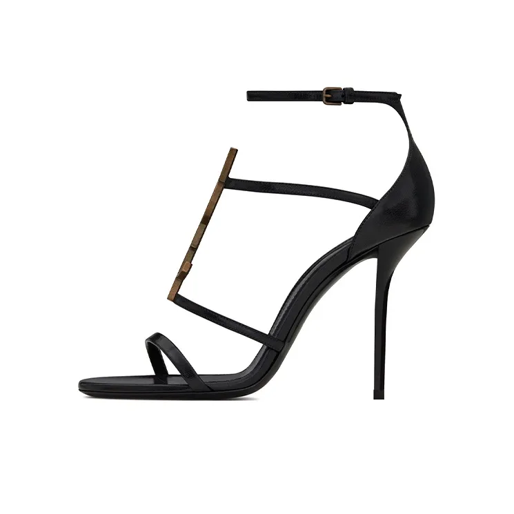 SAINT LAURENT Cassandra Sandal Heels Black Leather Women's