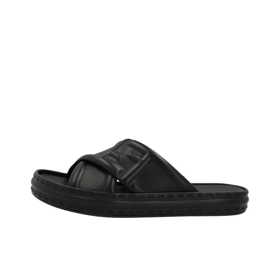 FENDI Crossover Band Sandal Black Embossed Macro Ff Motif