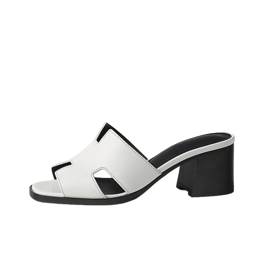 HERMES Helia Genuine Leather Sole Slip Resistant Slide Slippers 6cm Women's White