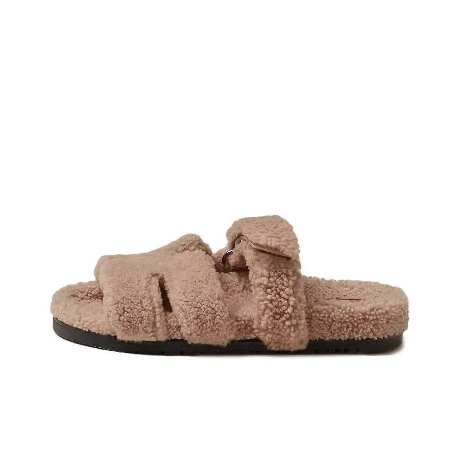 HERMES Chypre Sandal Pink Woolskin Women's