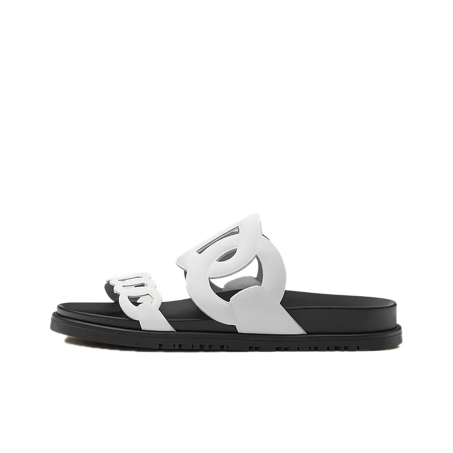 HERMES Slip Resistant Slide Slippers Women's Black White