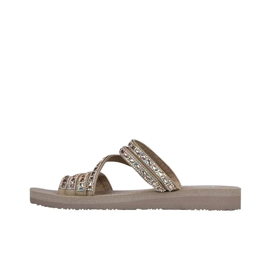 Skechers Meditation Rubber Sole Rhinestone Slide Slippers Women's Taupe