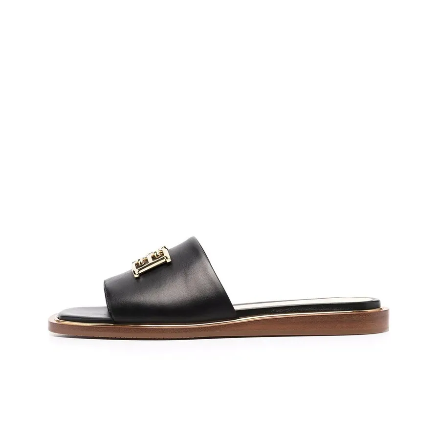 BALLY Rubber Sole Leather Patchwork Antibacterial Slide Slippers Women's Black
