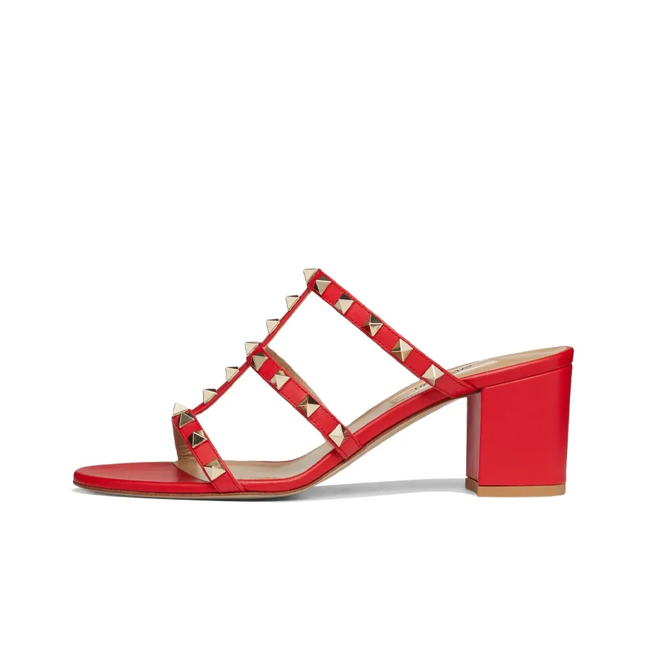 Valentino Rockstud Slide Slippers Women's Red