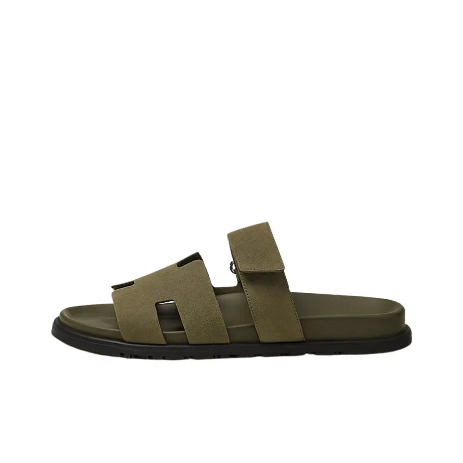 HERMES Chypre Sandal Vert Army Suede Goatskin M