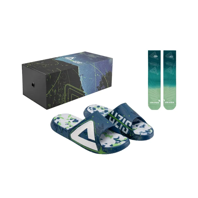 PEAK x UZIS Slide Slippers Men's Port Blue Socks Gift Box Set