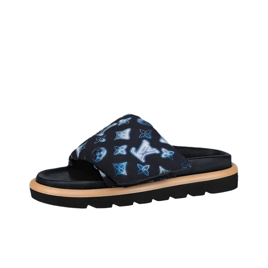 LOUIS VUITTON Pool Pillow Comfort Abrasion Resistant Slide Slippers Women's Blue