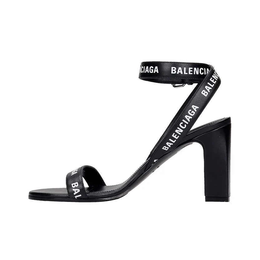 Balenciaga All Over Logo Sandal Heels 'Black' Women's