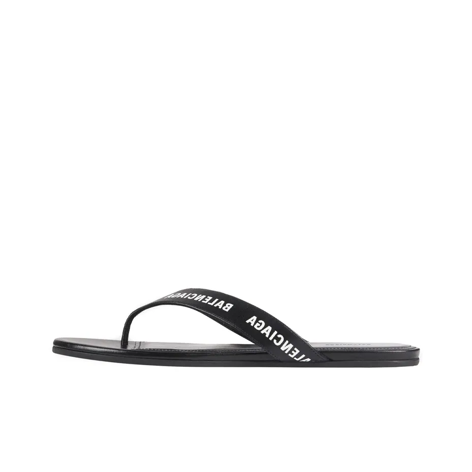 Balenciaga Logo Flip Flops Black White Women's