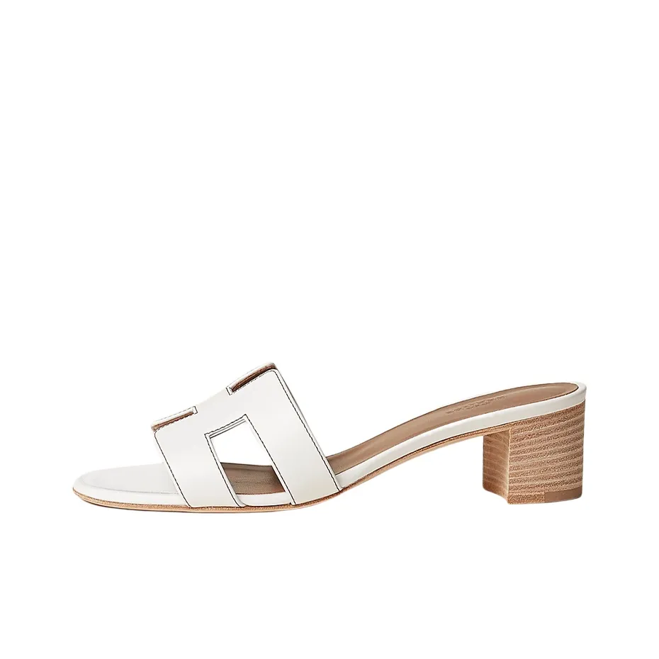 HERMES Slip Resistant Stylish Sandal 5cm Women's White