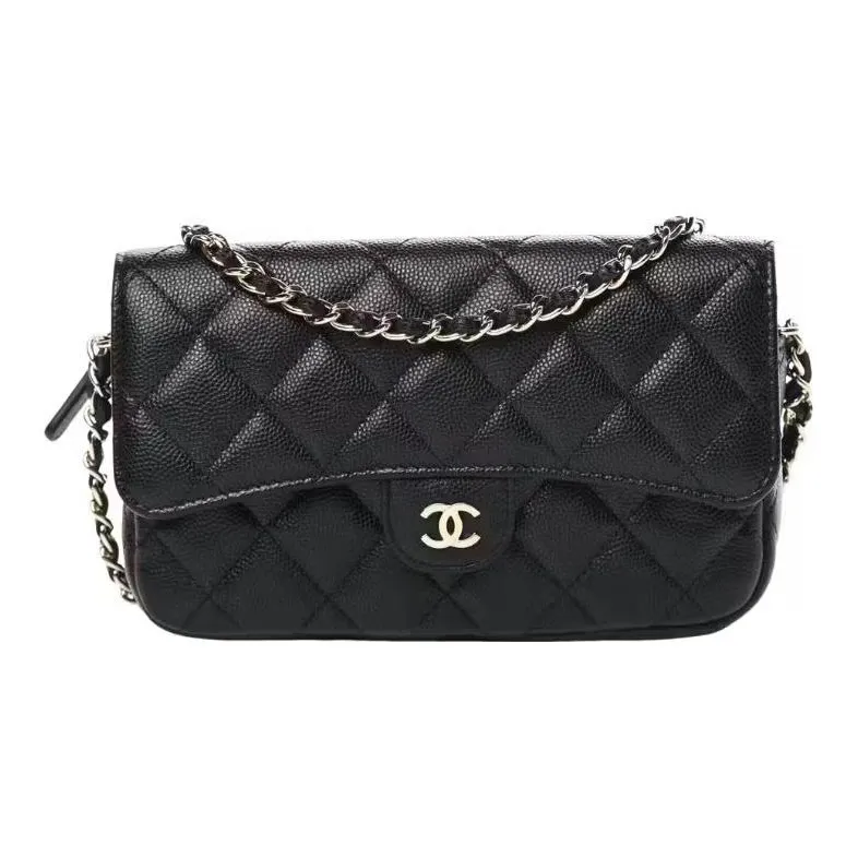 CHANEL WOC Caviar Cow Leather Flap Bag, Cell Phone Pouch, Shoulder Bag, Crossbody Bag Women's Black