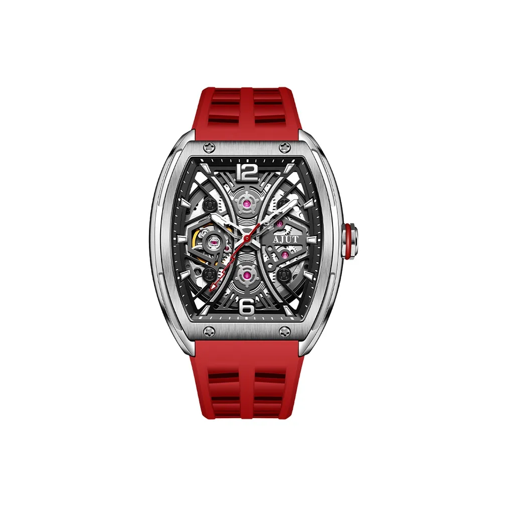 AJUT Механические часы с силиконовым ремешком мужские серебристый циферблат