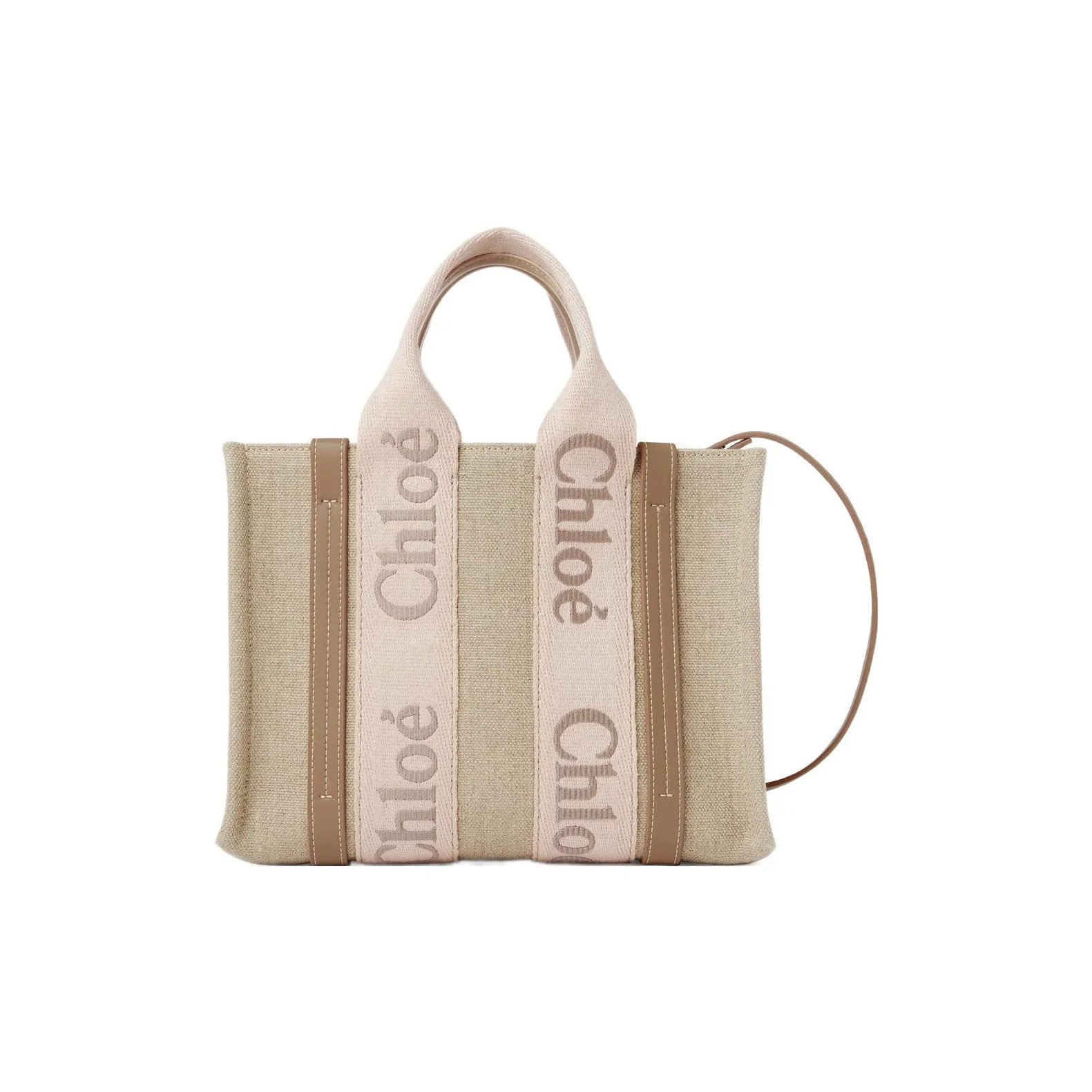 Chloe Woody Linen Calfskin Shoulder Bag, Crossbody Bag, Handbag Trumpets Women's Light Beige