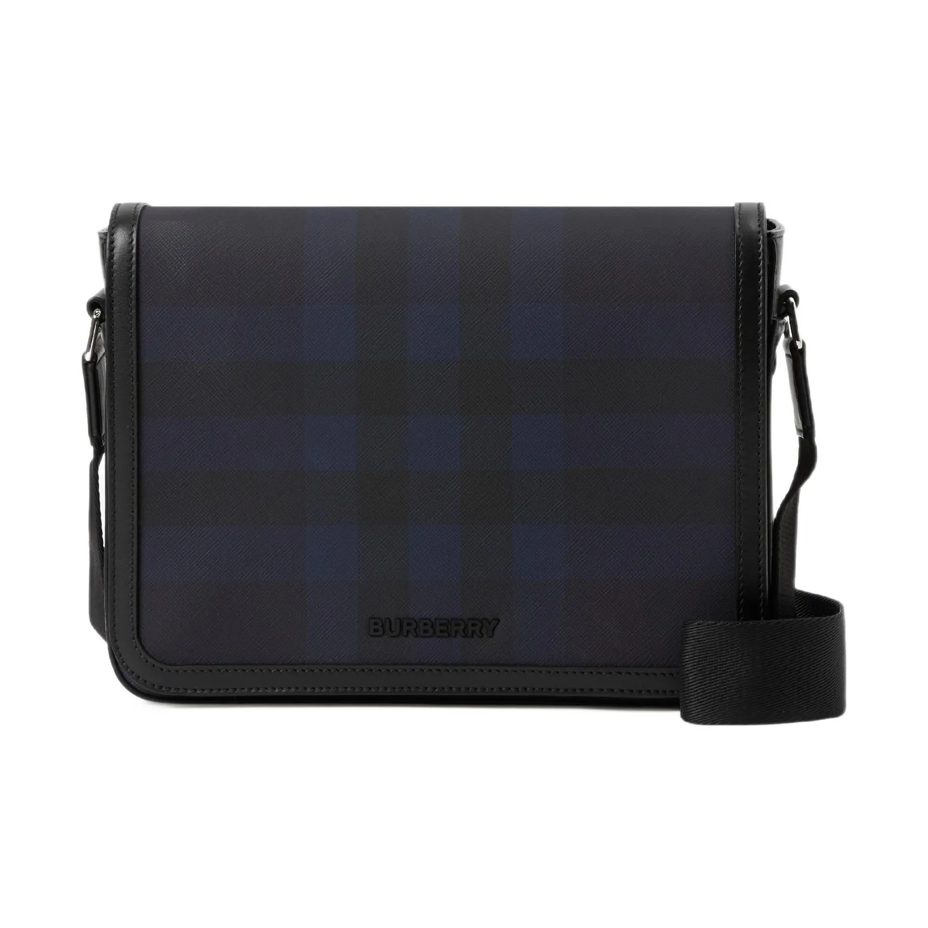 Burberry Leather Trim Messenger Bag, Shoulder Bag, Crossbody Bag Trumpets Men's Marine Blue