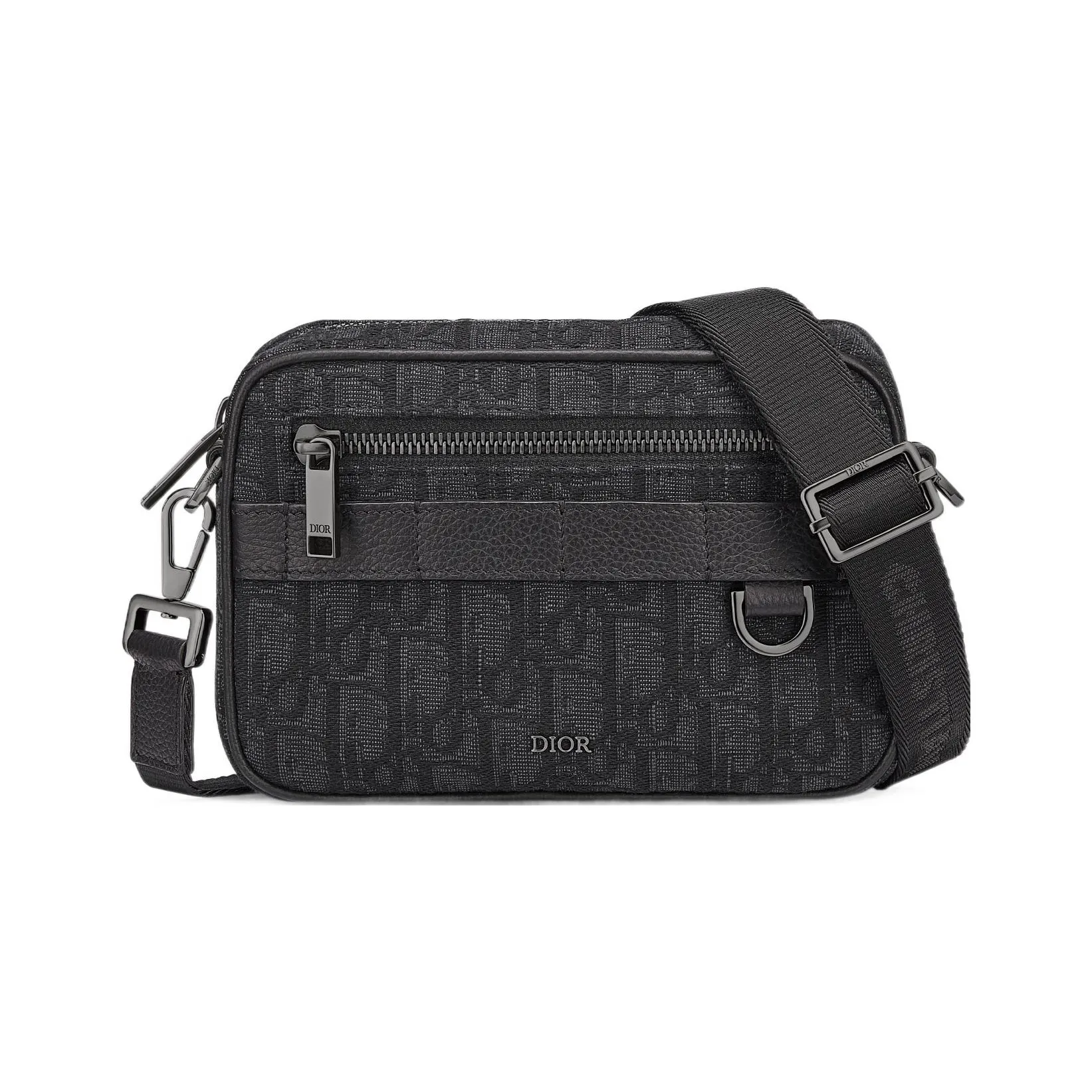 DIOR Oblique Print Grain Cow Leather Shoulder Bag, Crossbody Bag Mini Men's Black