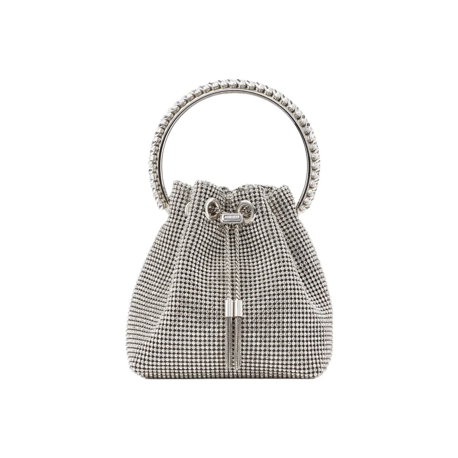 Jimmy Choo Satin Bucket Bag, Shoulder Bag, Crossbody Bag, Handbag Regular Women's Silver