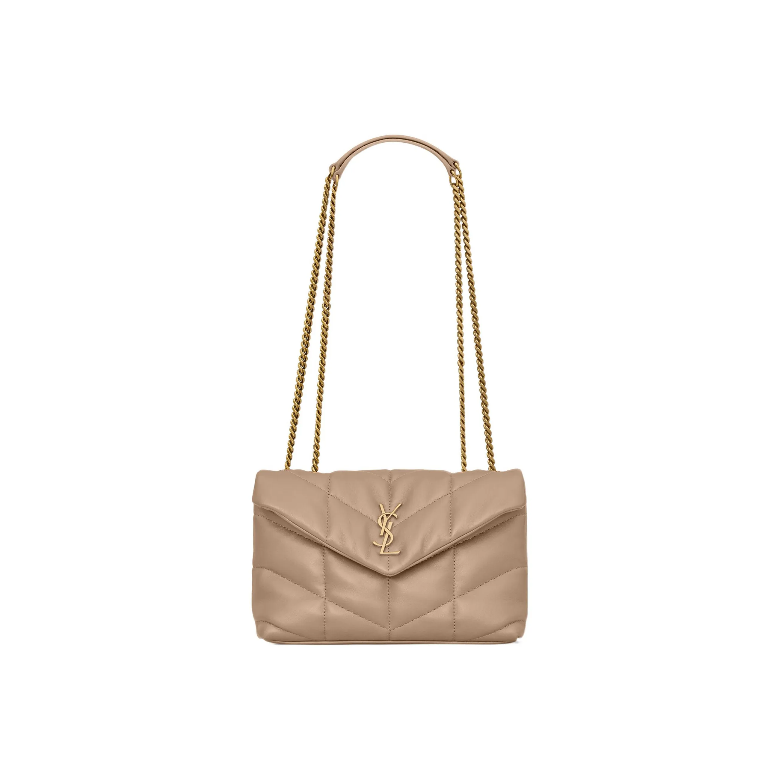 SAINT LAURENT PUFFER Lambskin Portable Crossbody Bag, Shoulder Bag Women's Dark Beige